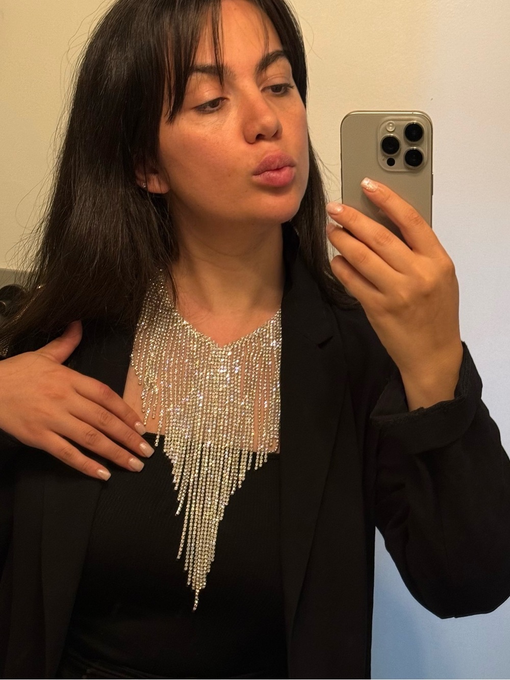 Silver Rhinestone Cascade Necklace - Picture 4 of 4